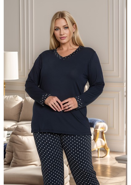 Kadın Battal V Yaka Uzunkol Pijama Takım C840-261