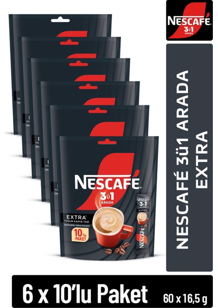 3ü1 Arada Extra Çözünebilir Kahve 16, 5g 10'lu Paket 10X6