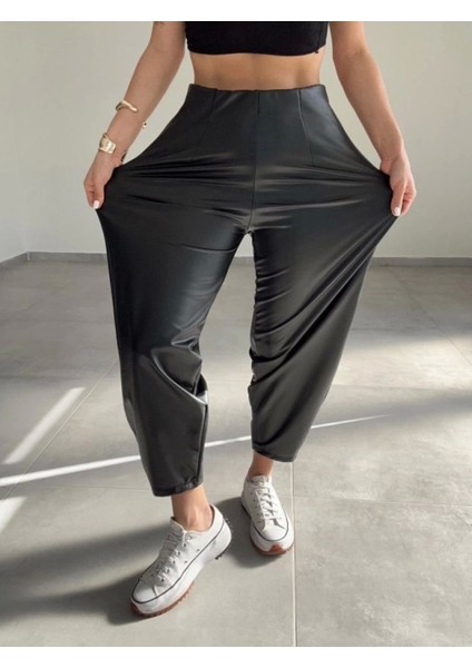Deri Kumaş Şardolu Balon Pantolon