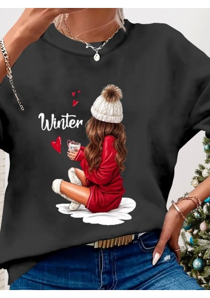 Yılbaşı Özel Desenli Uzun Kollu Viskon Bluz