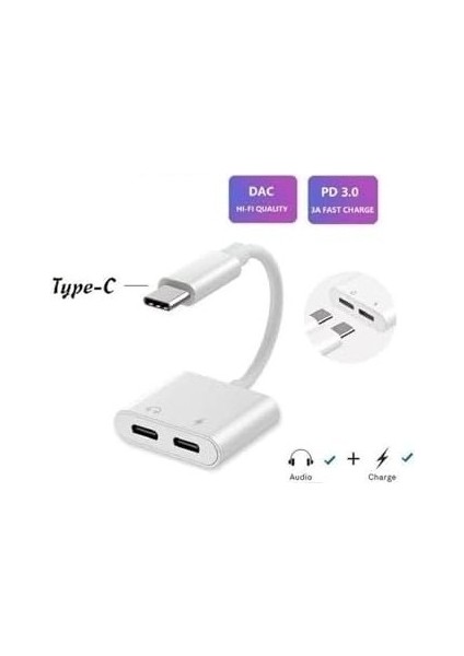 5067 Type C To Kulaklık Hızlı Şarj Giriş Çevirici Çoklayıcı Çoğaltıcı Splitter Adaptör Type C To Type-C Dönüştürücü
