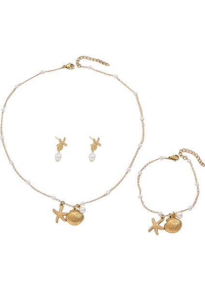 ADORE0046 Altın Okyanus Tarzı Kabuk Inci Takı Seti (Yurt Dışından)