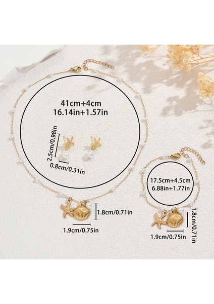 ADORE0046 Altın Okyanus Tarzı Kabuk Inci Takı Seti (Yurt Dışından) modelleri