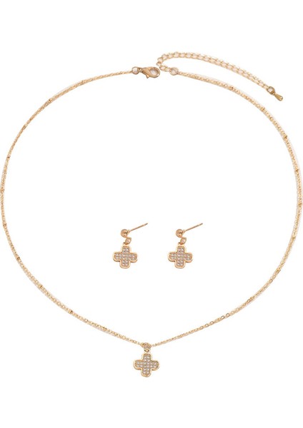 ADORE5497 Altın Yonca Işlemeli Zirkon Taşlı Takı Seti (Yurt Dışından)
