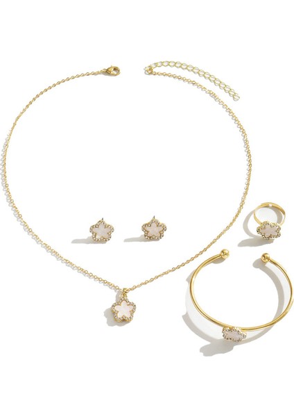 ADORE09521 Altın Çiçek Desenli Takı Seti (Yurt Dışından)