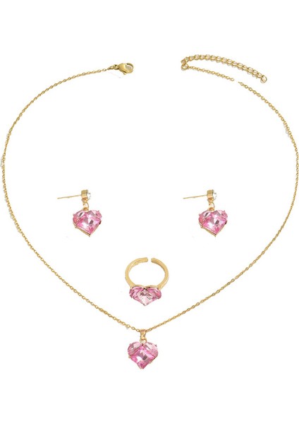 ADORE5409 Altın Kakmalı Pembe Zirkon Takı Seti (Yurt Dışından)