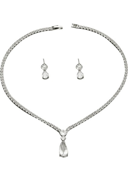 ADORE4811 Gümüş Damla Şeklinde Kakma Zirkon Takı Seti (Yurt Dışından)