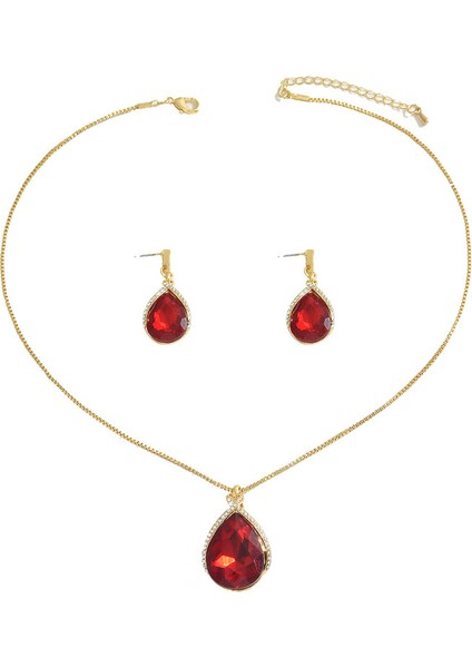 ADORE5407-10 Altın Kakmalı Kırmızı Kristal Takı Seti (Yurt Dışından)