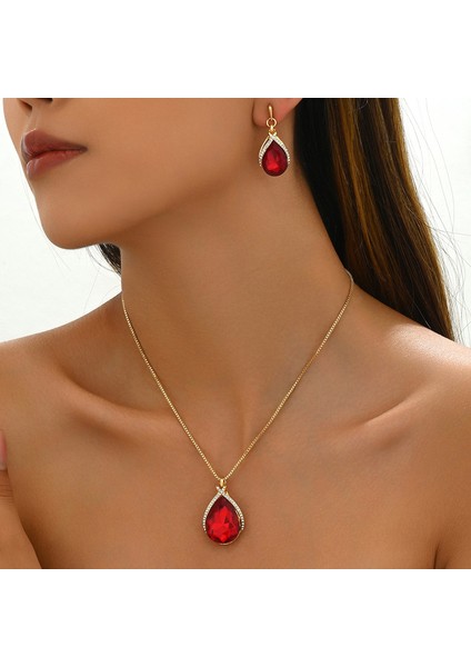 ADORE5407-10 Altın Kakmalı Kırmızı Kristal Takı Seti (Yurt Dışından) fiyatları