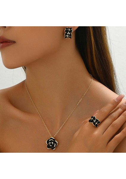 ADORE5163 Altın Çok Yönlü Siyah Gül Şeklinde Takı Seti (Yurt Dışından) fiyatları
