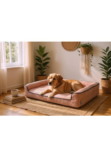 Premium Sofa Blok Sungerli Alezli Fermuarlı Yıkanabilir Köpek Yatağı-Pembe
