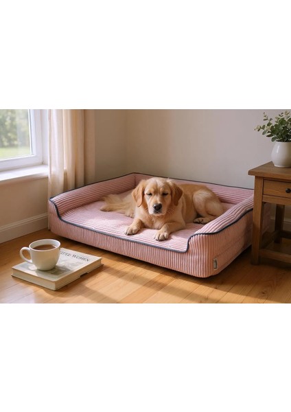 Premium Sofa Blok Sungerli Alezli Fermuarlı Yıkanabilir Köpek Yatağı-Pembe