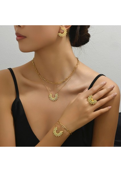 ADORE0037 Altın Sade Ayçiçeği Şekilli Takı Seti (Yurt Dışından) fiyatları