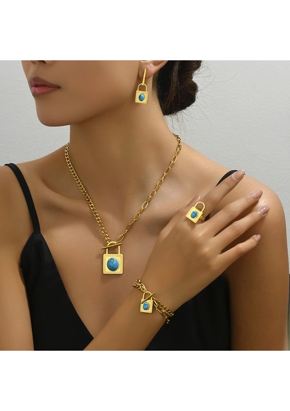 ADORE5139 Altın Kakmalı Turkuaz Kilitli Takı Seti (Yurt Dışından) fiyatları