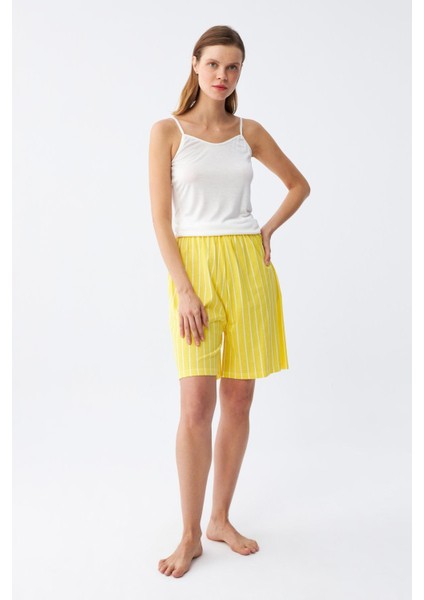 Kadın Ip Askılı Pamuk Penye Şortlu Takım Sarı 3620 fırsatları