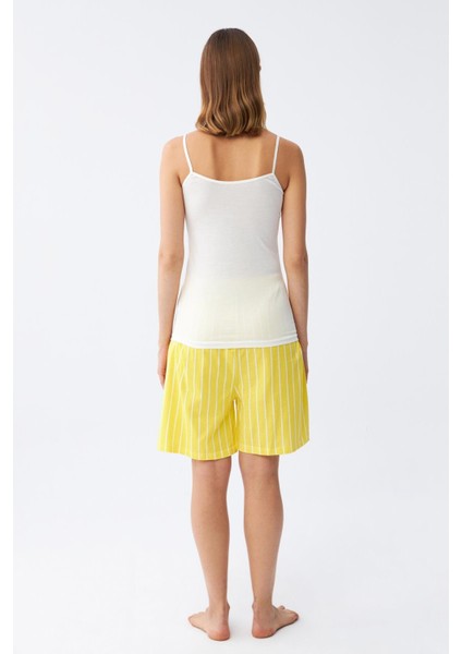 Kadın Ip Askılı Pamuk Penye Şortlu Takım Sarı 3620 indirimleri