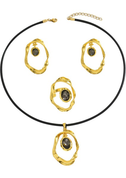 ADORE0034 Altın Düzensiz Kakma Kristal Takı Seti (Yurt Dışından)