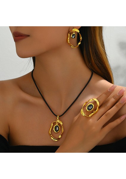 ADORE0034 Altın Düzensiz Kakma Kristal Takı Seti (Yurt Dışından) fiyatları