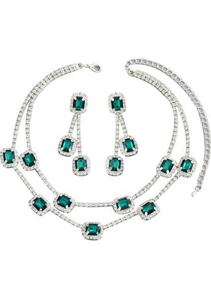 ADORE5422 Gümüş Kakmalı Çift Katmanlı Tasarım Takı Seti (Yurt Dışından)