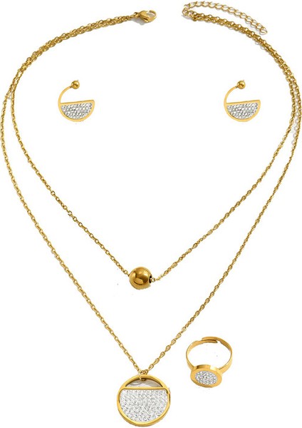 ADORE5138 Altın Kakma Zirkon Taşlı Takı Seti (Yurt Dışından)
