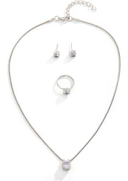 ADORE0015 Gümüş Sade Zirkon Taşlı Takı Seti (Yurt Dışından)