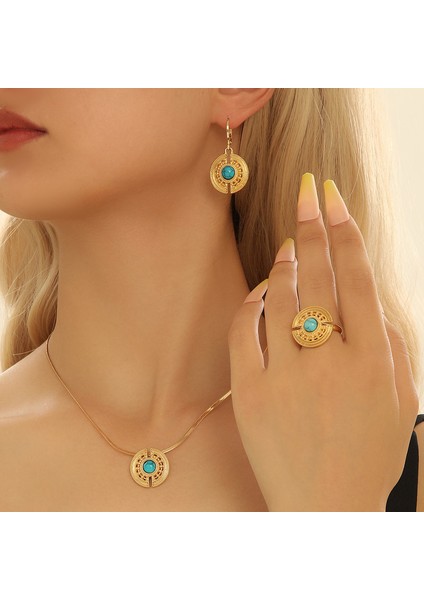 ADORE00278 Altın Vintage Tarzı Kakma Turkuaz Takı Seti (Yurt Dışından) modelleri