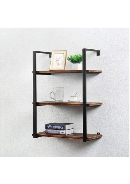 Tasnia Siyah Metal Ahşap Duvar Rafı 60CM 3 Katlı modelleri