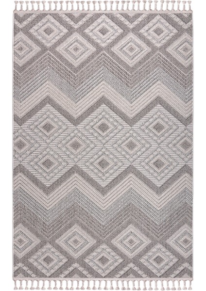 Roma Gri Krem Antrasit Yumuşak Bukleli ve Püsküllü Makine Dokuma Halı Oturma Odası Salon Mutfak Antre