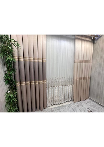 Mızraklı FT632256 V-5202 Vizon 1/3 Sık Pile Fon Perde Apm