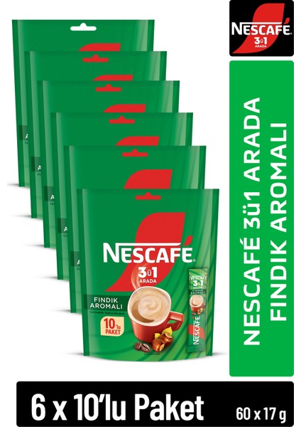 3ü1 Arada Fındık Aromalı Çözünebilir Kahve 17G 10'lu Paket 10X6