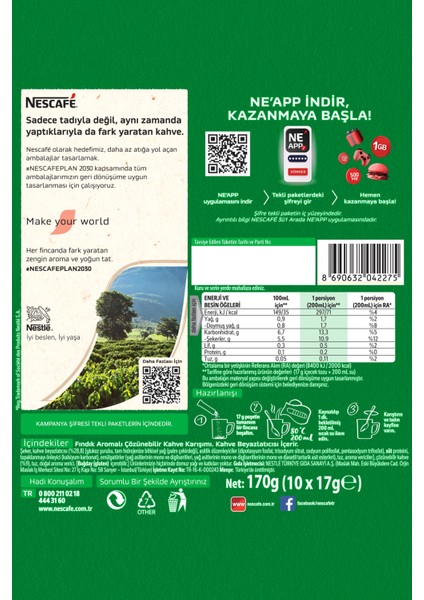 3ü1 Arada Fındık Aromalı Çözünebilir Kahve 17G 10'lu Paket 10X6 modelleri