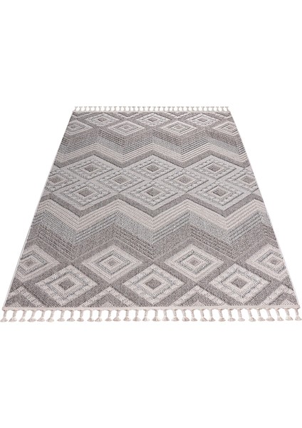 Roma Gri Krem Antrasit Yumuşak Bukleli ve Püsküllü Makine Dokuma Halı Oturma Odası Salon Mutfak Antre