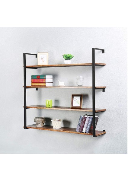 Tasnia Siyah Metal Ahşap Duvar Rafı 120CM 4 Katlı
