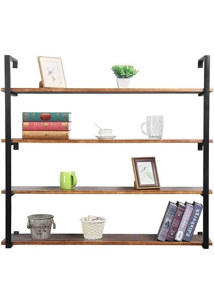 Tasnia Siyah Metal Ahşap Duvar Rafı 120CM 4 Katlı fiyatları