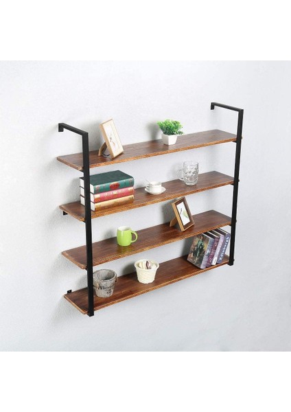 Tasnia Siyah Metal Ahşap Duvar Rafı 120CM 4 Katlı modelleri