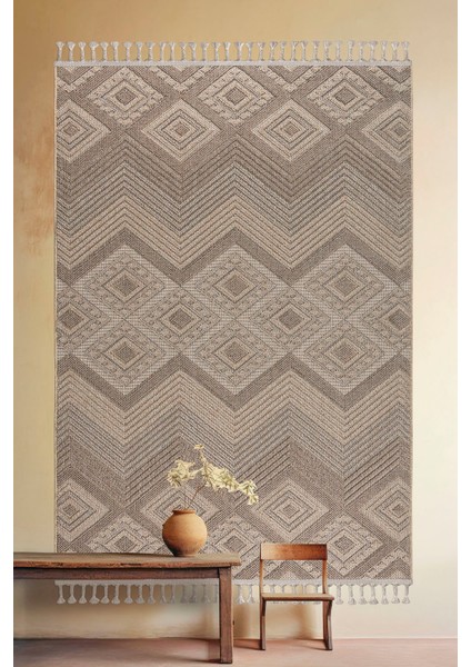 Roma Bej Kahve Yumuşak Bukleli ve Püsküllü Makine Dokuma Halı Oturma Odası Salon Mutfak Antre fiyatları