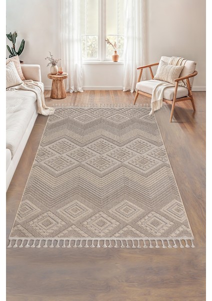 Roma Bej Kahve Yumuşak Bukleli ve Püsküllü Makine Dokuma Halı Oturma Odası Salon Mutfak Antre modelleri