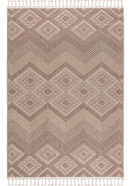 Roma Bej Kahve Yumuşak Bukleli ve Püsküllü Makine Dokuma Halı Oturma Odası Salon Mutfak Antre