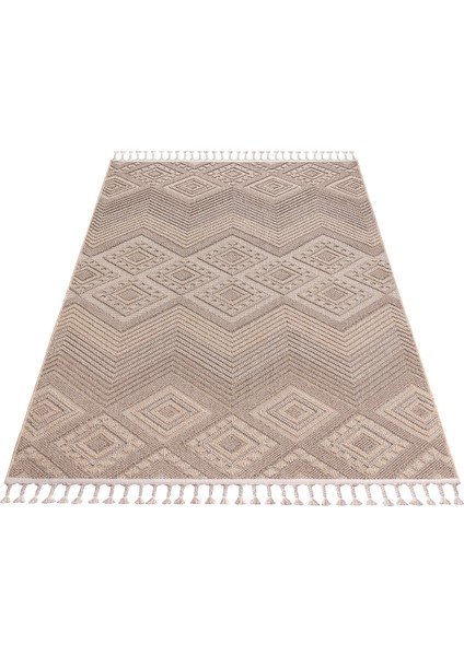 Roma Bej Kahve Yumuşak Bukleli ve Püsküllü Makine Dokuma Halı Oturma Odası Salon Mutfak Antre