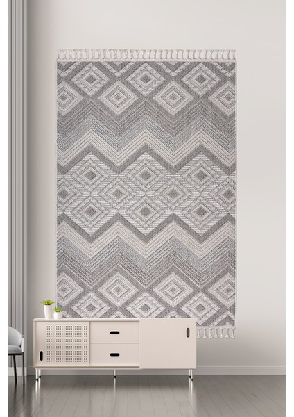 Roma Gri Krem Antrasit Yumuşak Bukleli ve Püsküllü Makine Dokuma Halı Oturma Odası Salon Mutfak Antre fiyatları