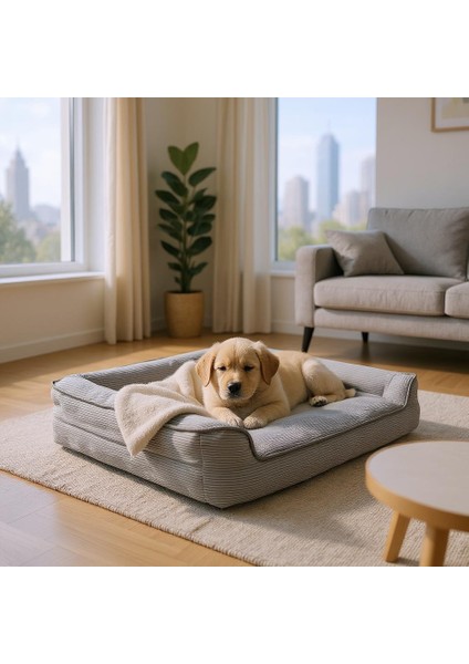 Füme Gri Premium Sofa Blok Visko Sungerli Alezli Fermuarlı Yıkanabilir Köpek Yatağı