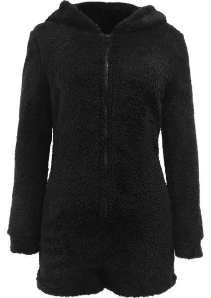 Yumuşak Peluş Kapişonlu Kadın Şort Tulum indirimleri