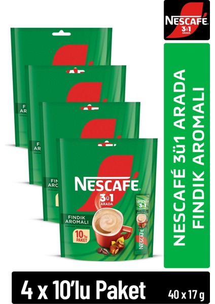 3ü1 Arada Fındık Aromalı Çözünebilir Kahve 17G 10'lu Paket 10X4