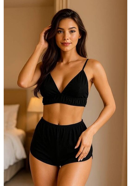 Yüksek Bel Şortlu Bralet Takım V1700