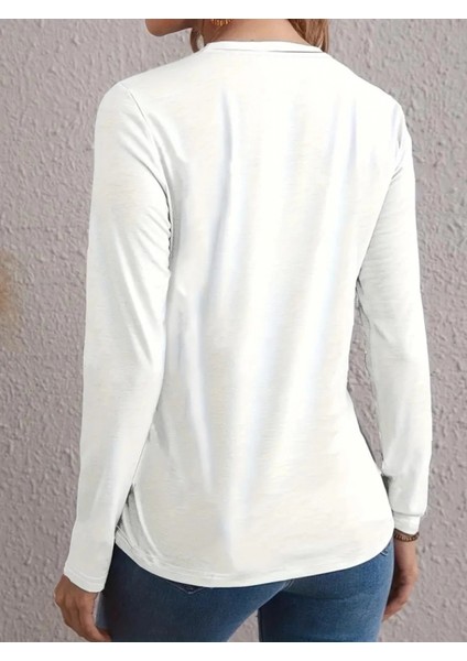 Kalp Desenli Kadın Uzun Kollu Bluz