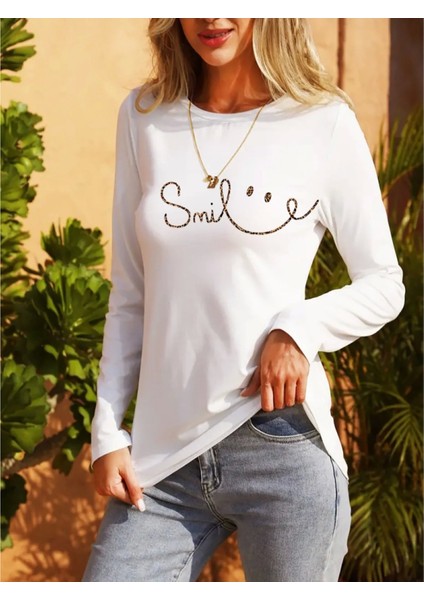 Gülümseyen Surat Desenli Uzun Kollu Kadın Viskon Bluz modelleri