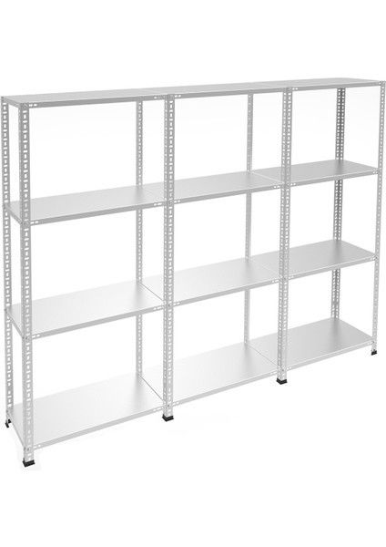 4 Katlı 3'lü Galvaniz Çelik Raf - Depo, Arşiv, Kiler, Dosya, Market Rafı