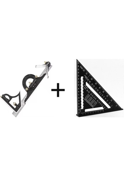 300 mm Terazili Ayarlı Gönye ve 175 Mm. Üçgen Gönye 2'li Set
