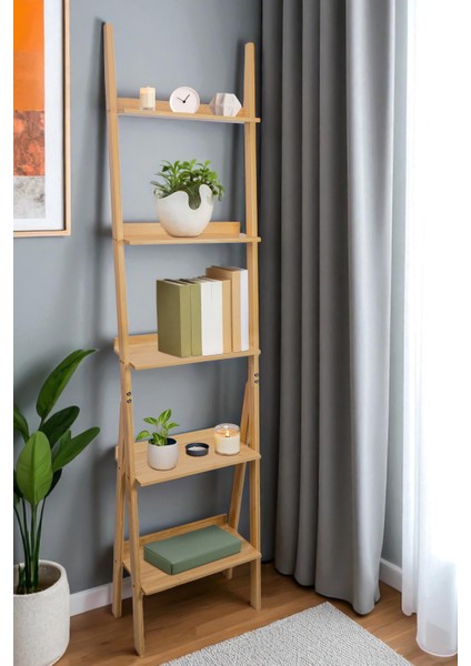 Bambu 5 Raflı Merdiven Kitaplık Banyo Düzenleyici Raf Organizer Saksılık DB-0022