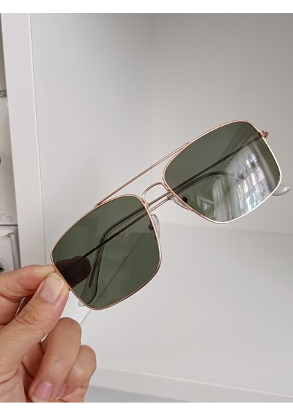 Erkek Kare Güneş Gözlüğü Yeşil Cam